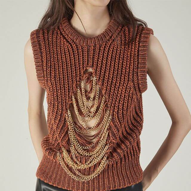 Knitted waistcoat with chain embellishment-DESTINY