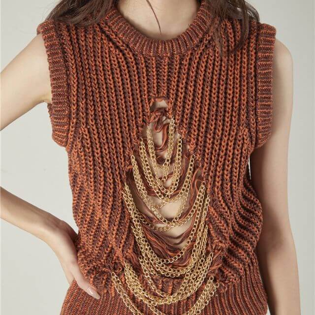 Knitted waistcoat with chain embellishment-DESTINY