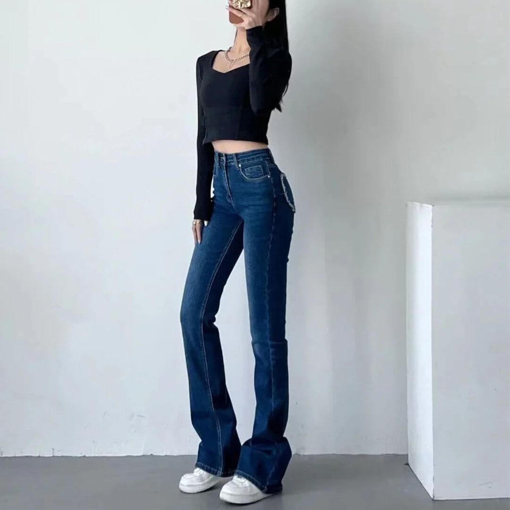 Ara | High-waisted jeans with heart fringes-DESTINY