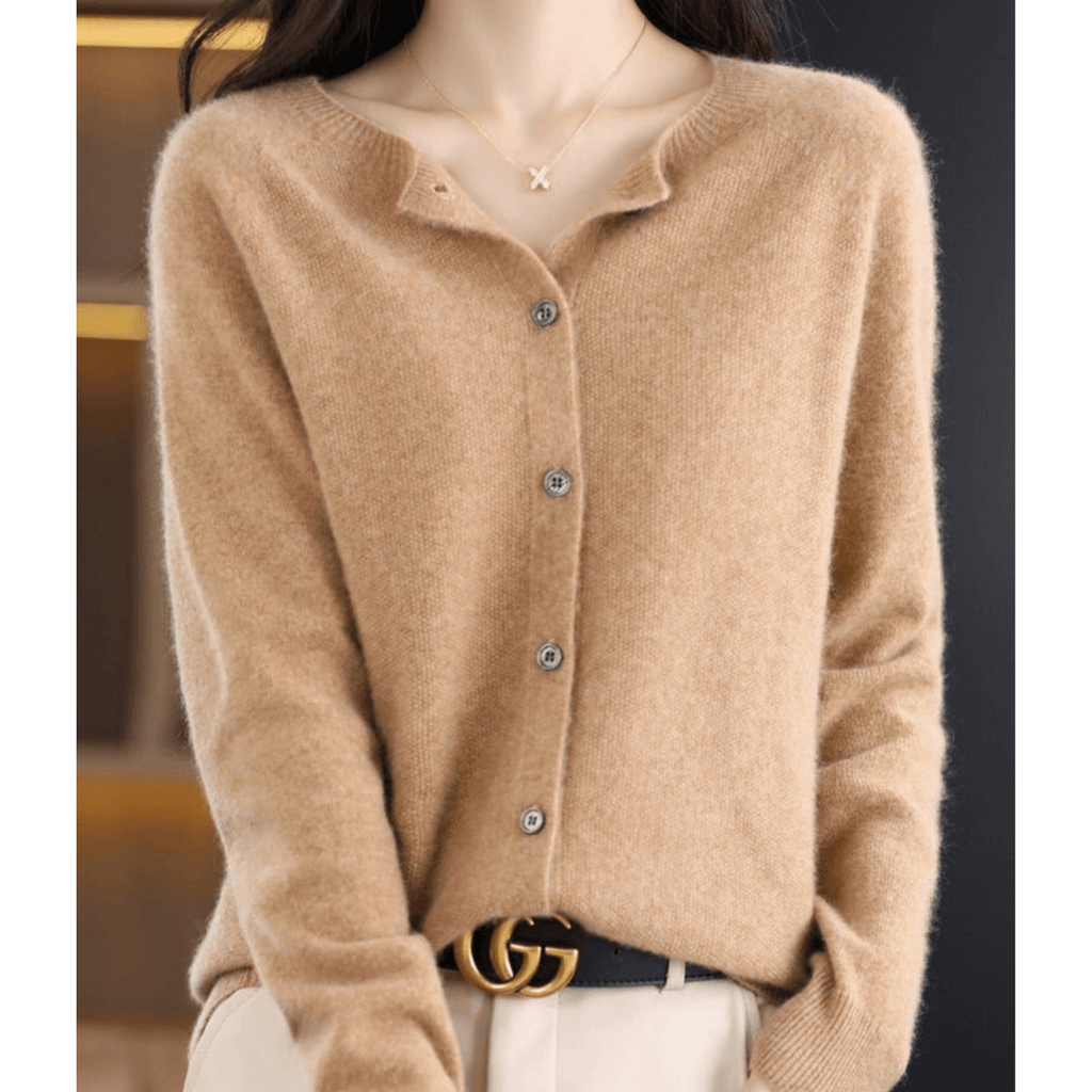 Pure Merino Wool-like Ladies O-neck Cardigan Cashmere-like Sweater-DESTINY