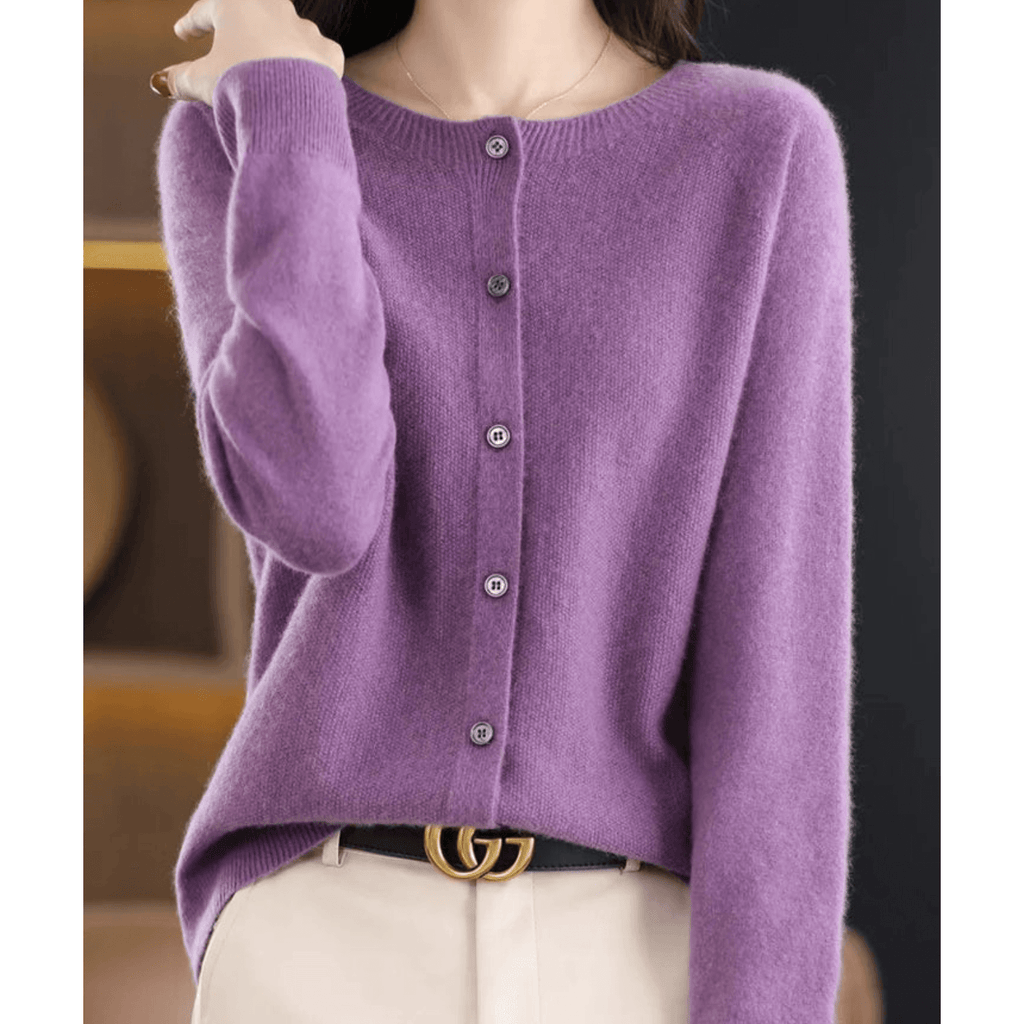 Pure Merino Wool-like Ladies O-neck Cardigan Cashmere-like Sweater-DESTINY