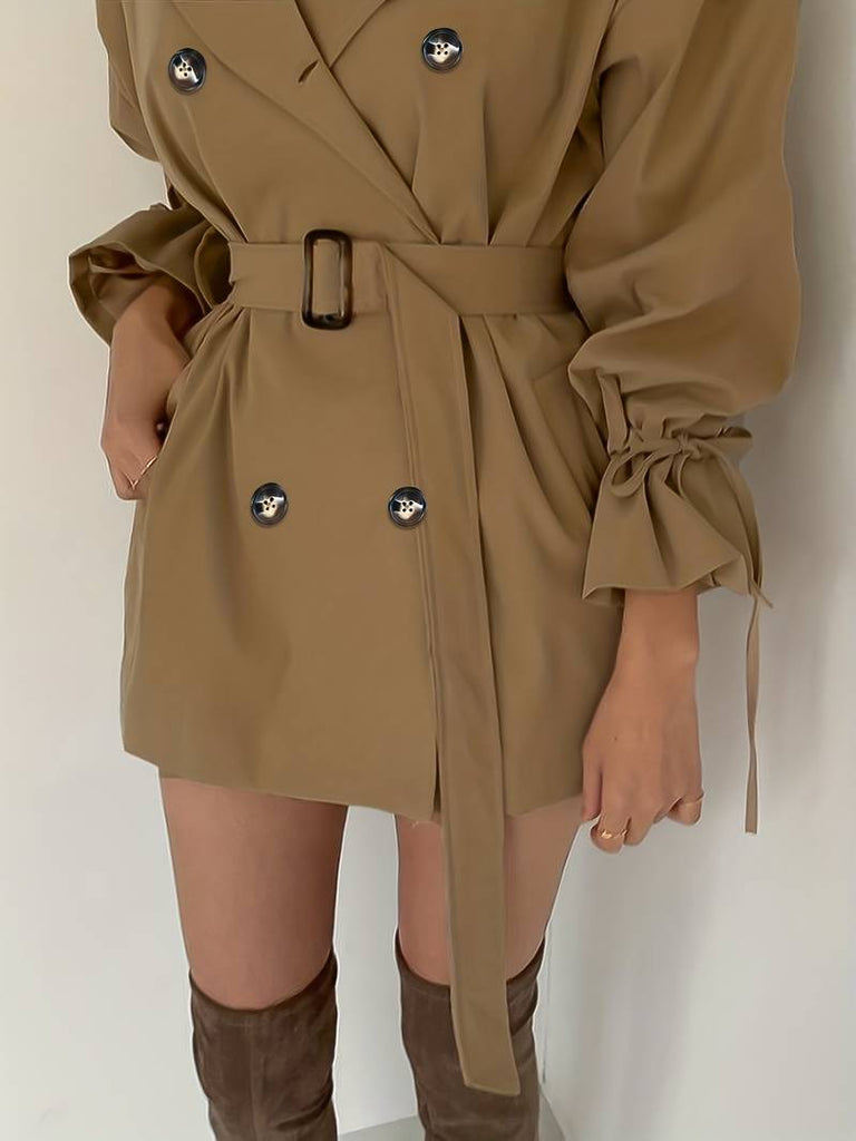 Mid-length, double-breasted trench coat with collar and belt - High-quality craftsmanship for durability - Perfect for chilly days-DESTINY