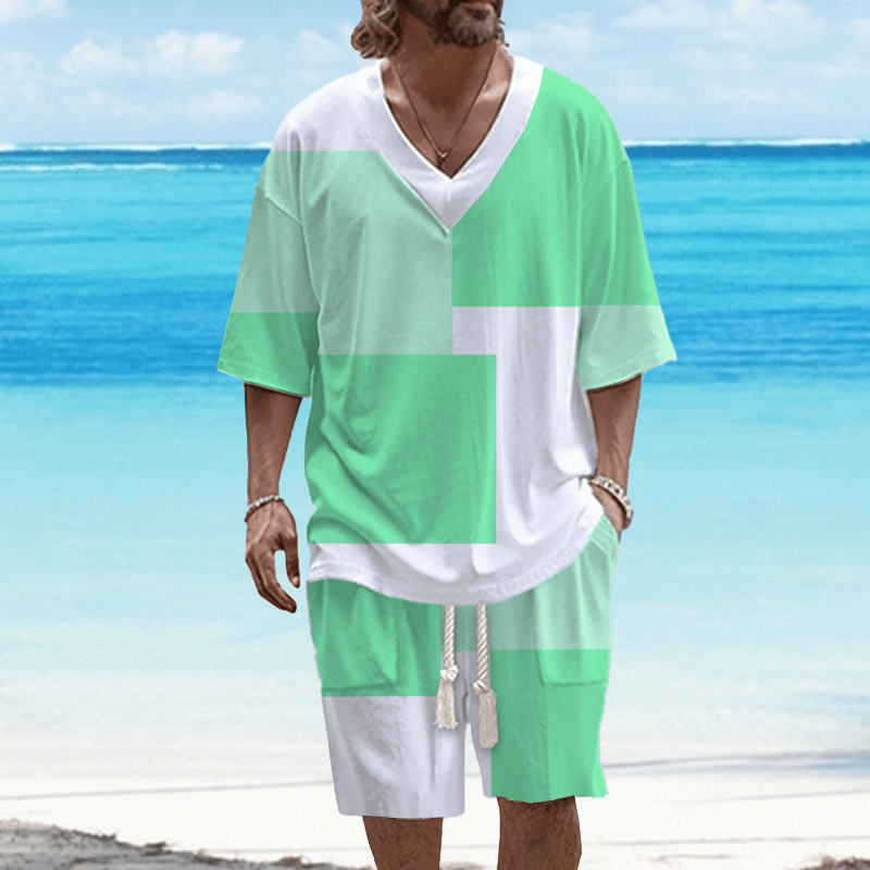 Men's Art Casual Printed Short Sleeve Set 49245322L-DESTINY