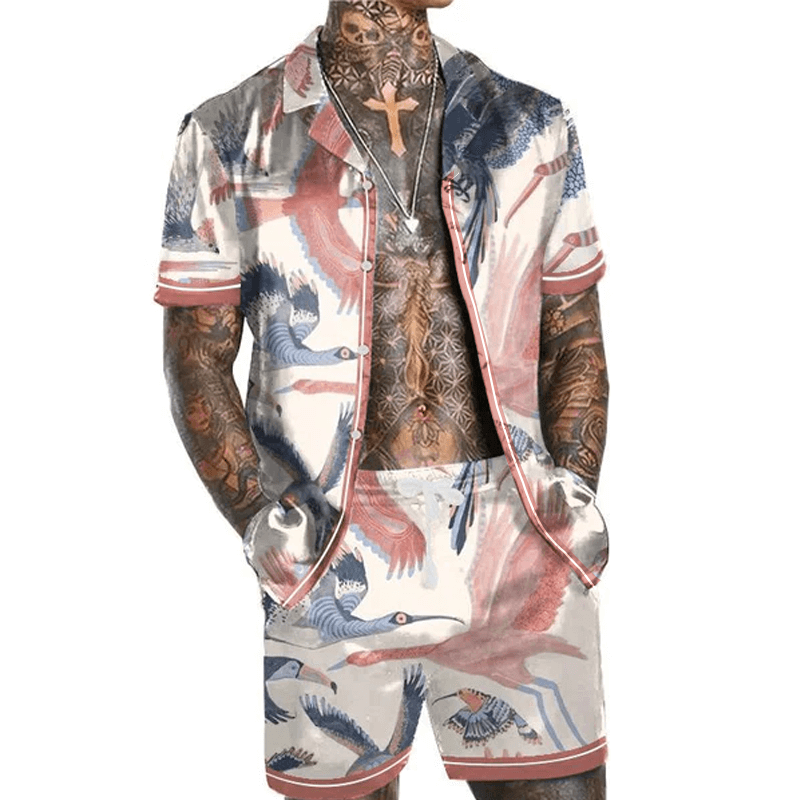 Men's Casual Printed Short Sleeve Shirt Set 37653744L-DESTINY