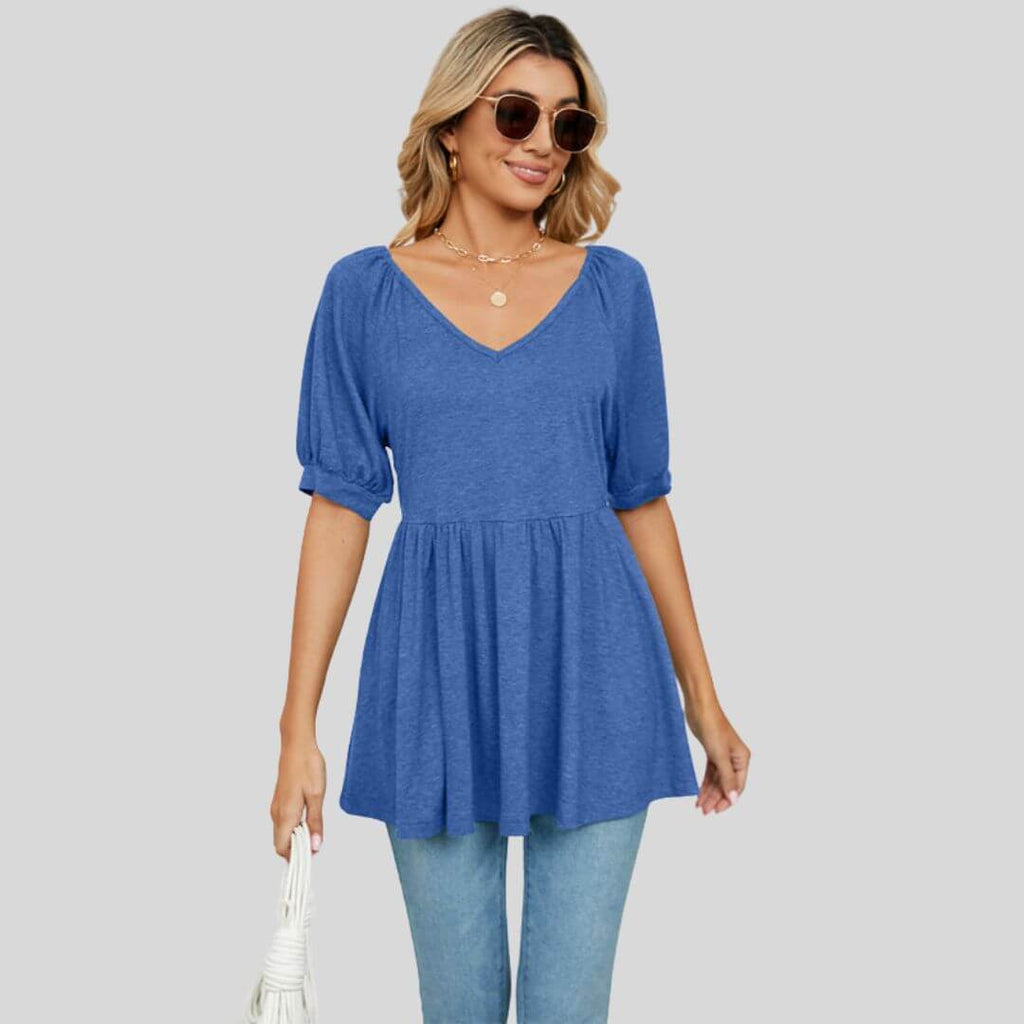 Elise - Wide flared peplum top with V-neckline-DESTINY