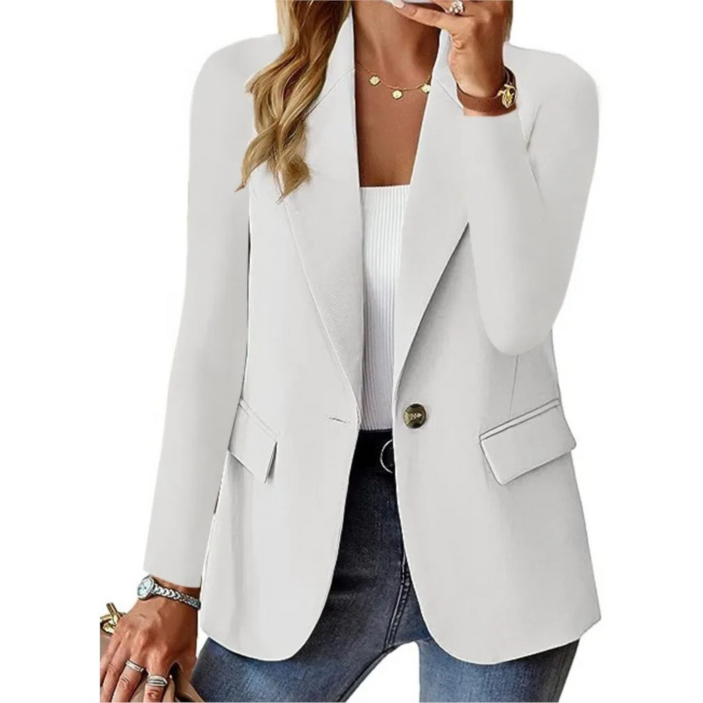 Casual solid ladies' blazer with long sleeves and narrow pocket buckle - Ideal for layering-DESTINY