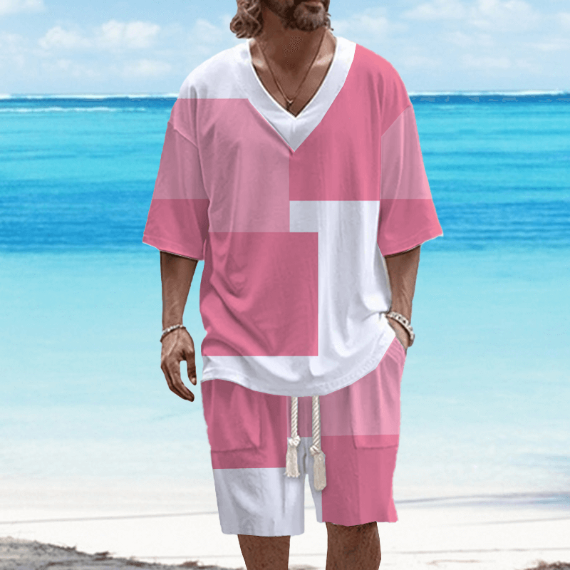 Men's Art Casual Printed Short Sleeve Set 49245322L-DESTINY