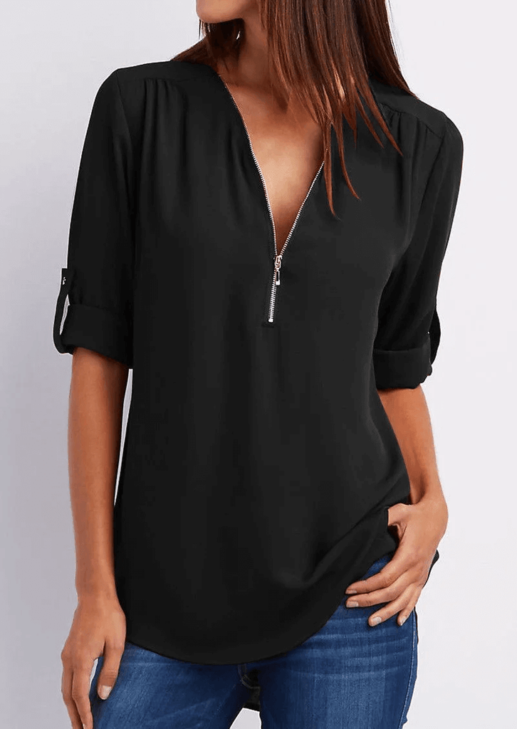 TINA - Blouse with V-neck and zip fastening-DESTINY