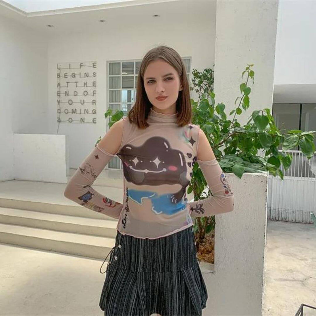 Nina - Transparent long-sleeved shirt with abstract print-DESTINY