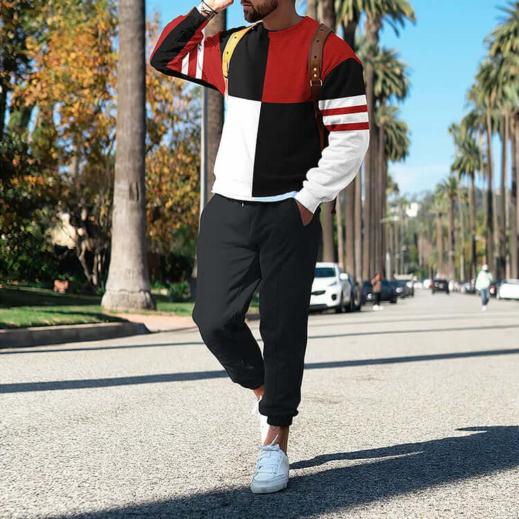 Color Matching Black And Red Print Sweatshirt And Sweatpants Co-Ord-DESTINY