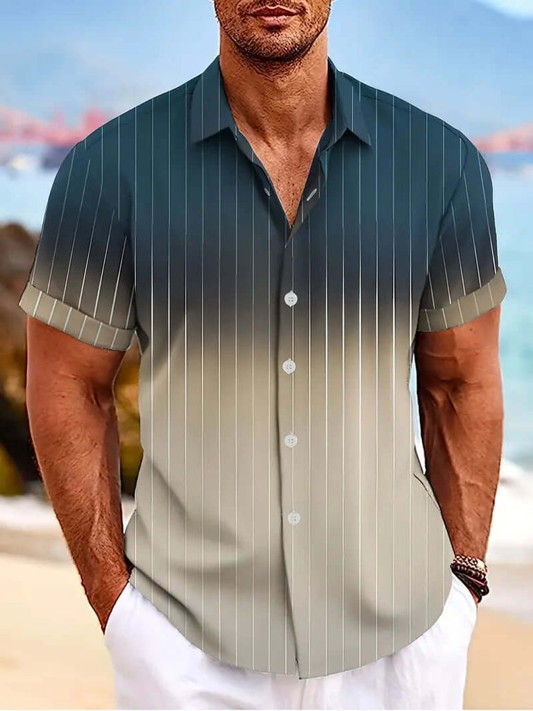 Christopher men's short sleeve gradient striped button down shirt for spring/summer-DESTINY