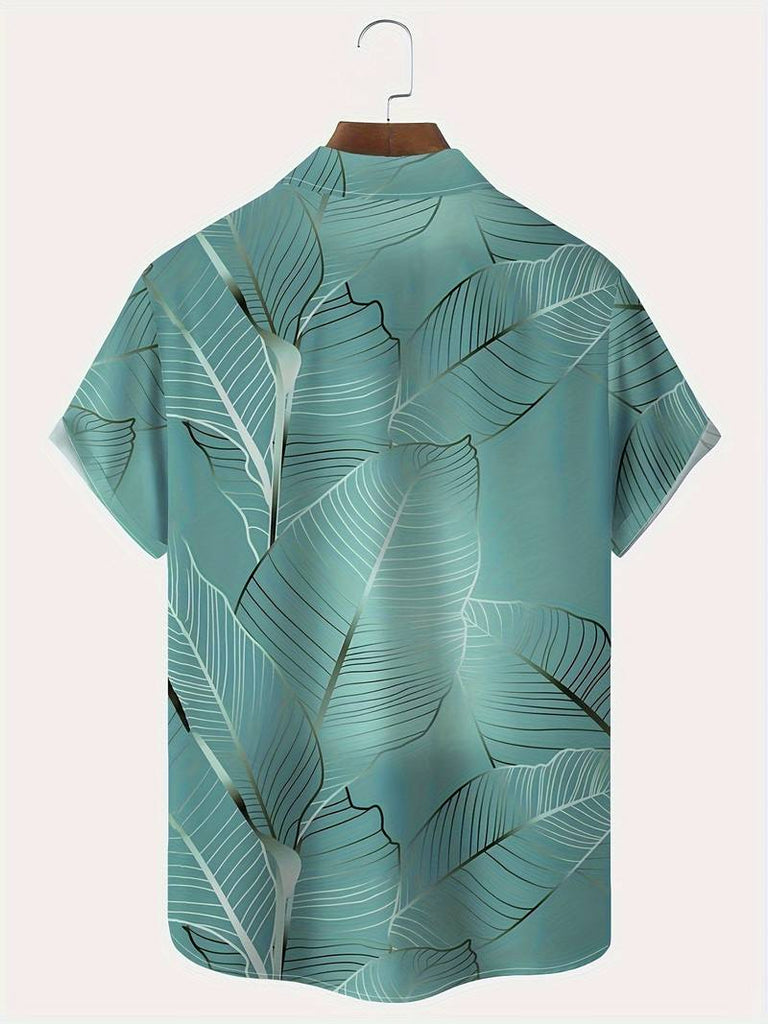 Aiden - plus size tropical leaf print hawaiian shirt-DESTINY