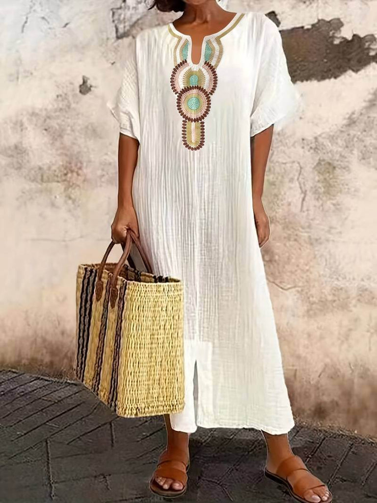 Feliciana - Boho neckline maxi split dress-DESTINY