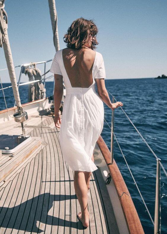 Cotton linen backless short sleeves-DESTINY