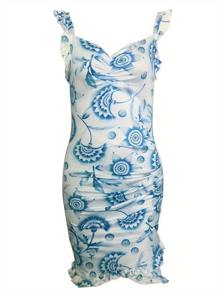 Abilene - Floral ruffle hem mini dress-DESTINY