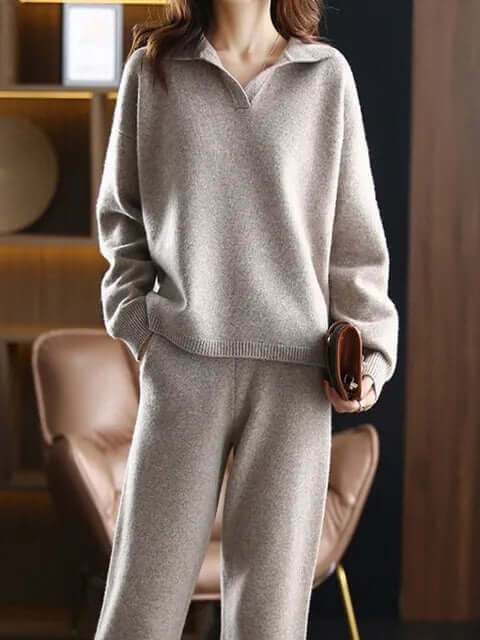 2 piece set ladies oversized tracksuit polo collar jumper and trousers-DESTINY