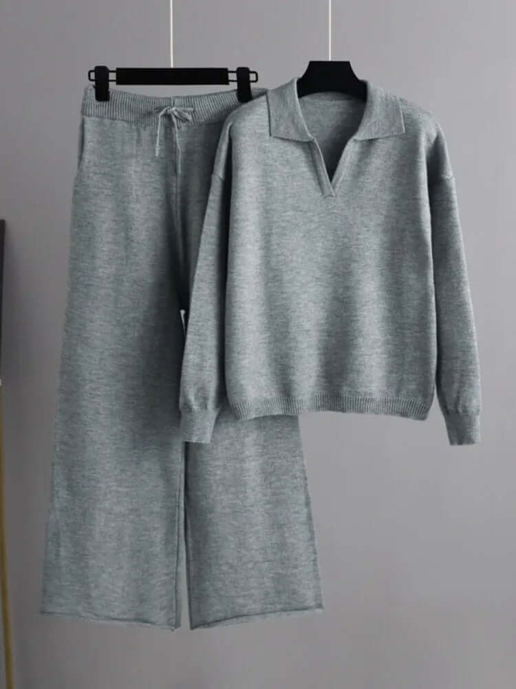 2 piece set ladies oversized tracksuit polo collar jumper and trousers-DESTINY