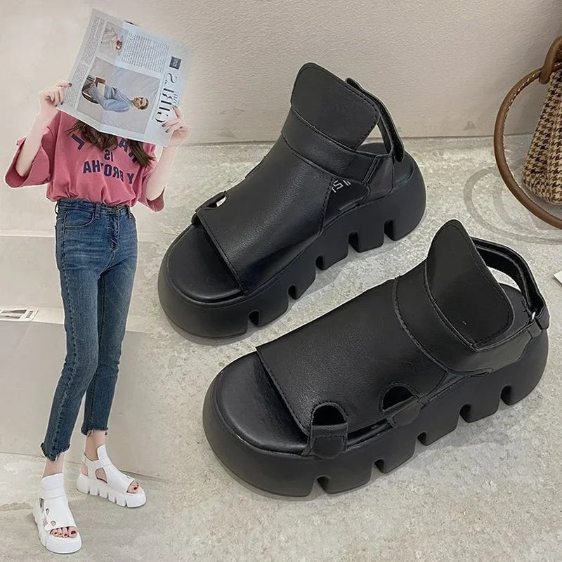 Airy platform sandals with velcro fastening-DESTINY