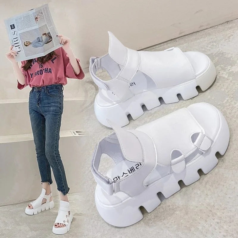 Airy platform sandals with velcro fastening-DESTINY