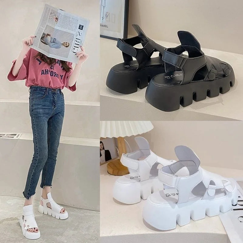 Airy platform sandals with velcro fastening-DESTINY
