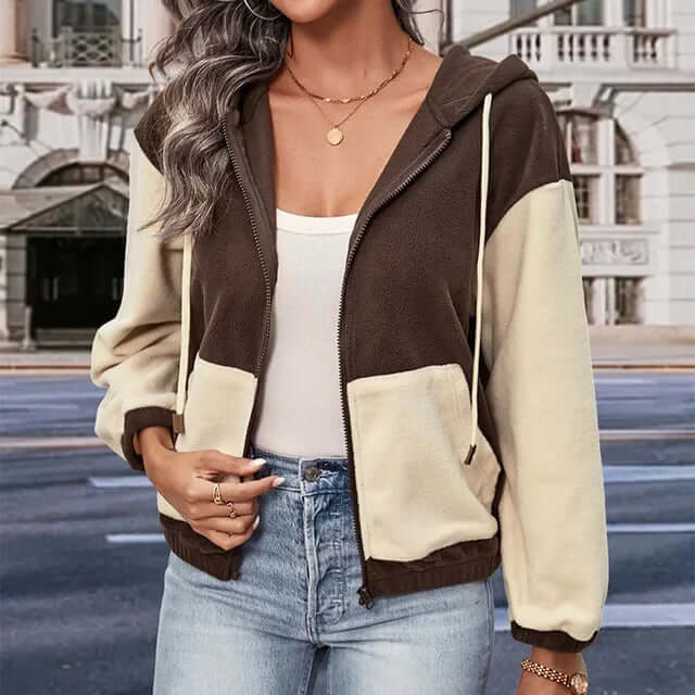 Leah - Hooded fleece jacket with patchwork design-DESTINY