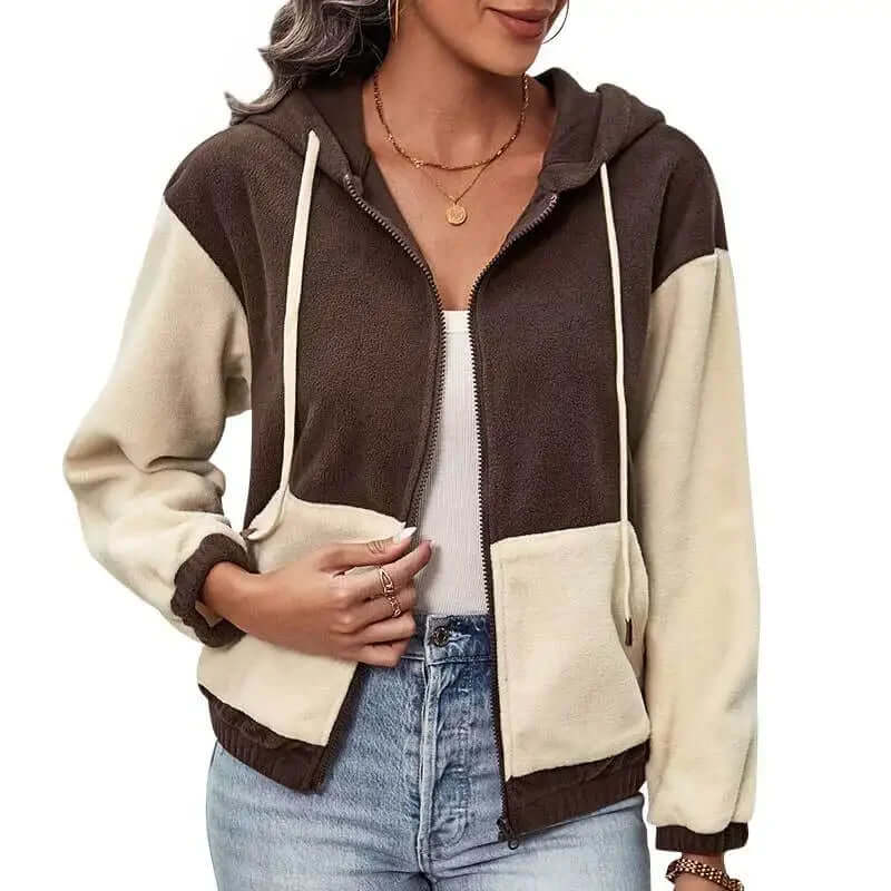 Hooded fleece jacket with patchwork design-DESTINY