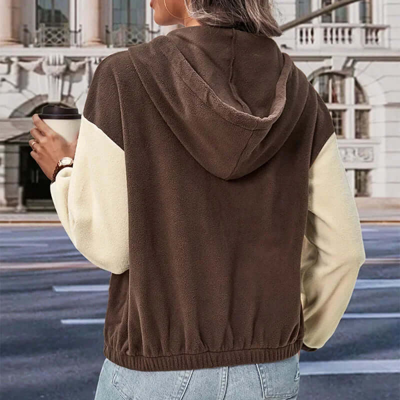 Leah - Hooded fleece jacket with patchwork design-DESTINY