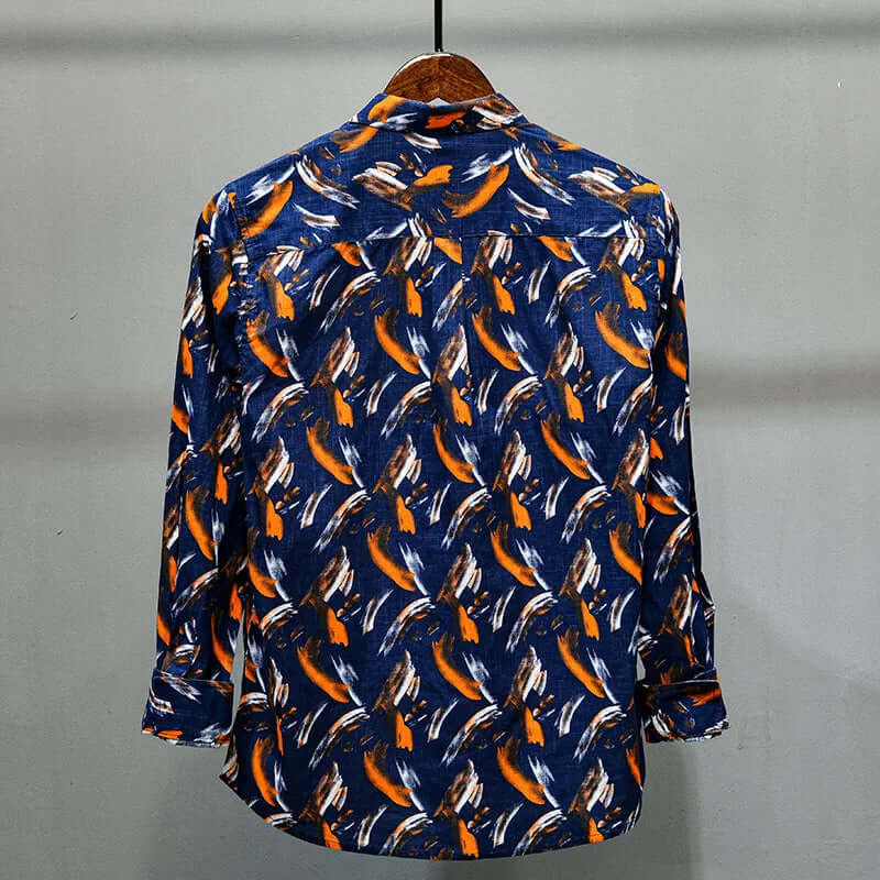 Phoenix - Shirt with turn-down collar and striking feather print-DESTINY