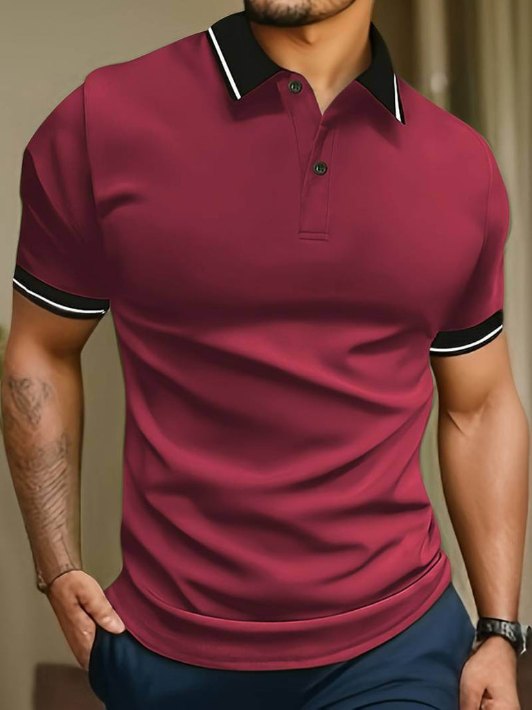 Caleb trendy color block short sleeve shirt with button fastening and lapels-DESTINY