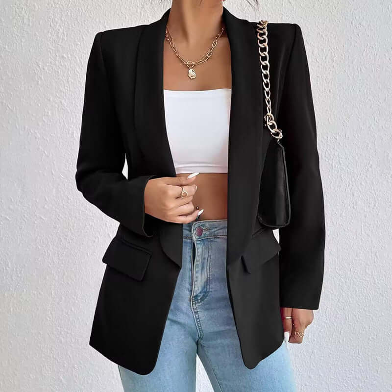Professional Chic Blazer With Open Front and Long Sleeves-DESTINY