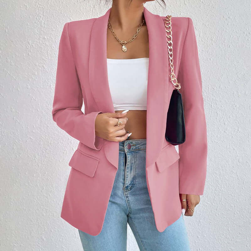 Professional Chic Blazer With Open Front and Long Sleeves-DESTINY