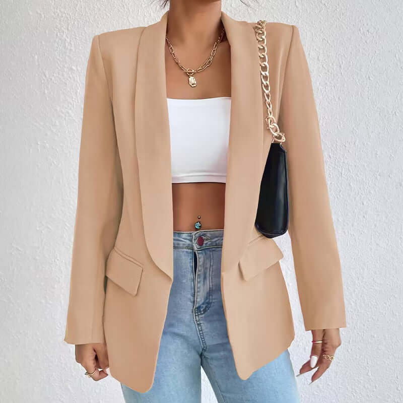 Professional Chic Blazer With Open Front and Long Sleeves-DESTINY