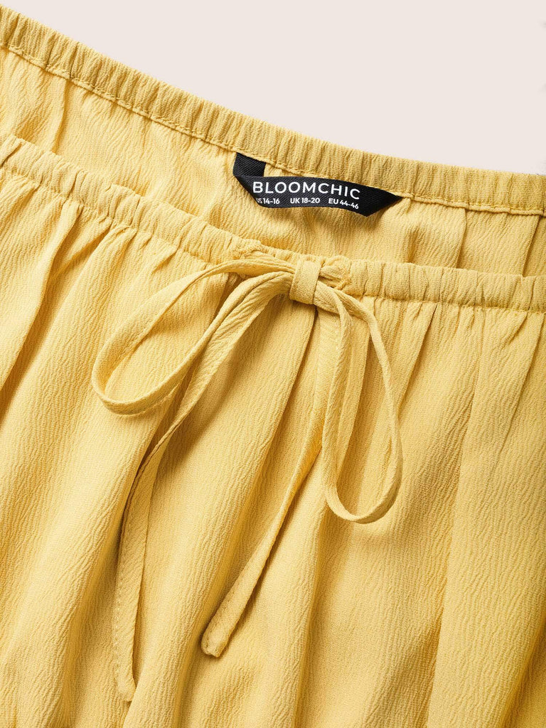 Plain Lantern Sleeve Drawstring Square Neck Dress-DESTINY