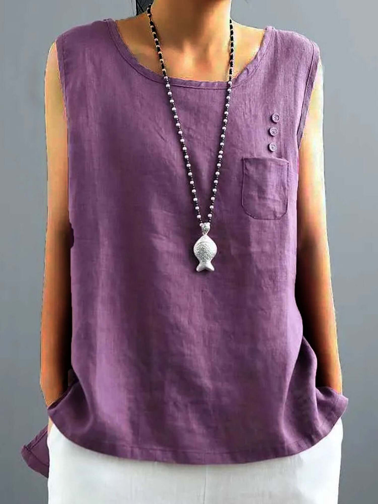 Women's Vintage Cotton Linen Solid Loose T-shirt-DESTINY