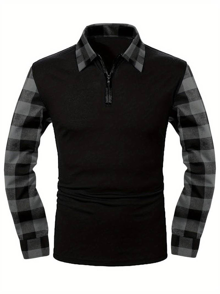 James long sleeve check flannel polo shirt-DESTINY
