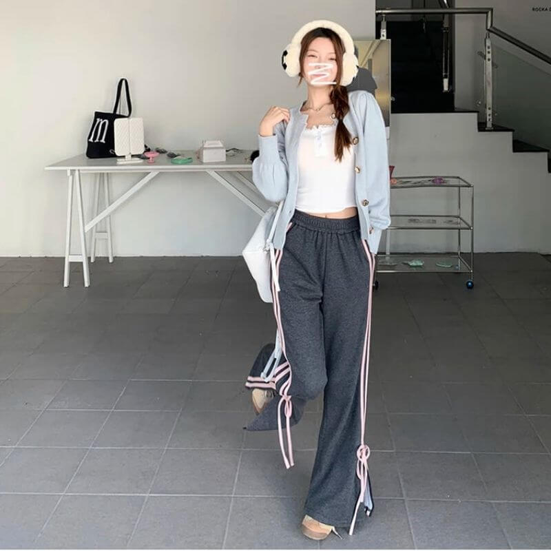 Casual wide training trousers with side ties-DESTINY