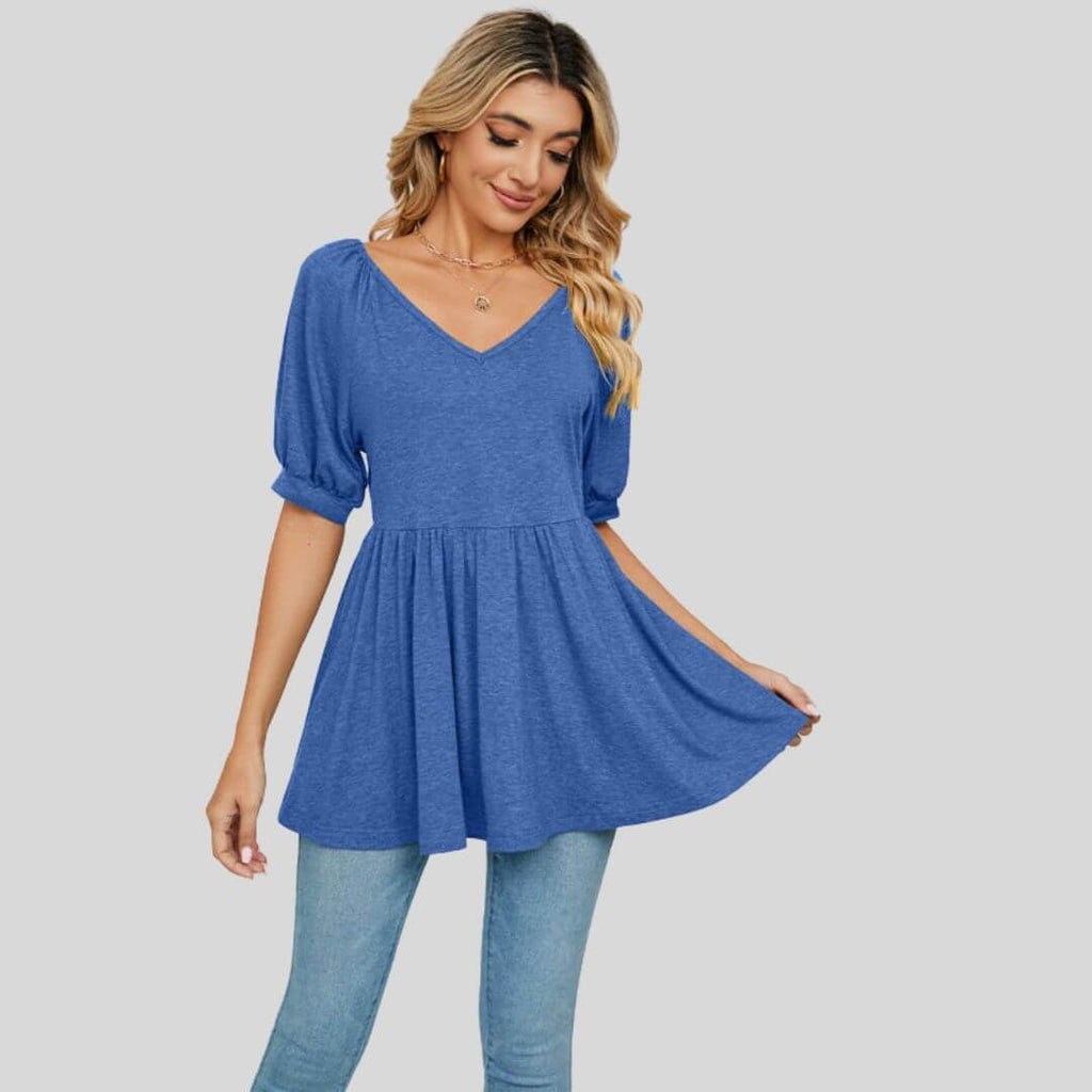 Elise - Wide flared peplum top with V-neckline-DESTINY