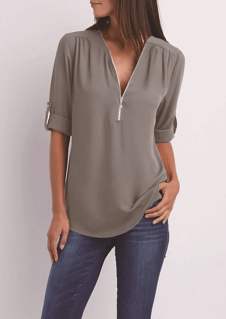 TINA - Blouse with V-neck and zip fastening-DESTINY