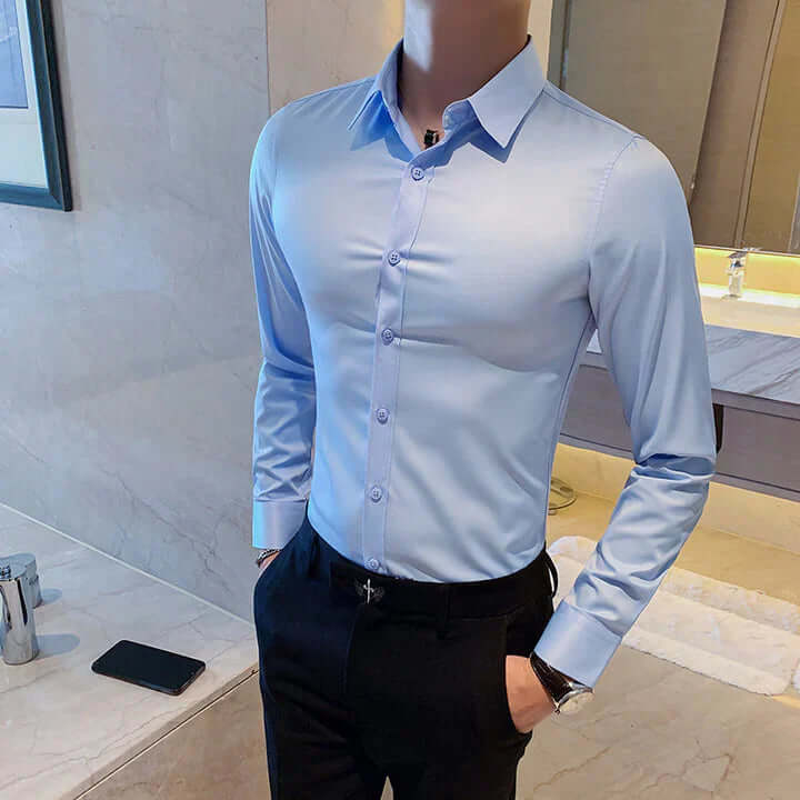 Elegant men's business shirt with a slim fit and square collar-DESTINY