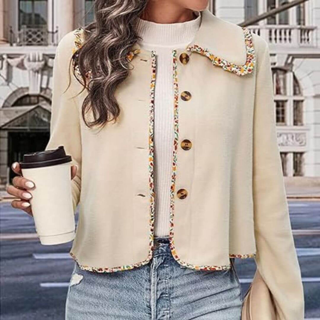 Rena - Button jacket with tweed trim and pearl details-DESTINY