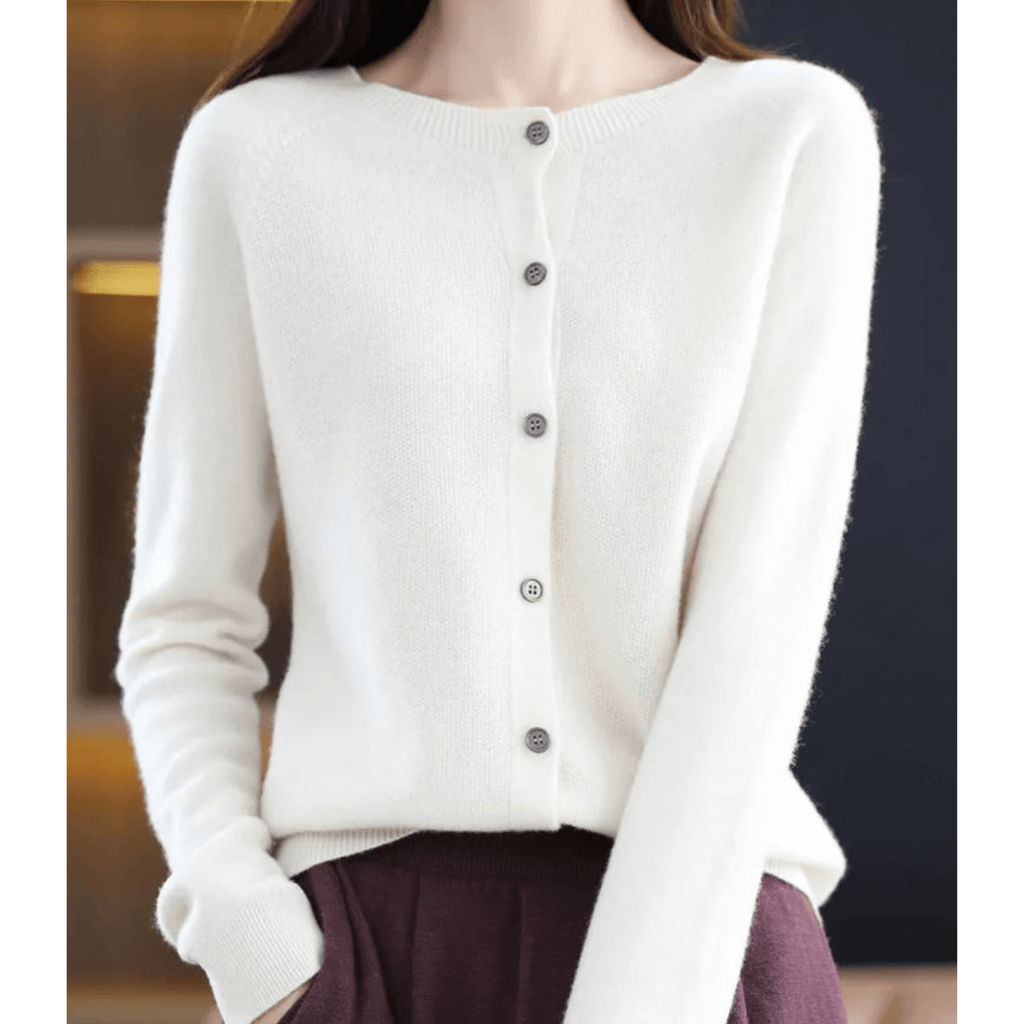 Pure Merino Wool-like Ladies O-neck Cardigan Cashmere-like Sweater-DESTINY