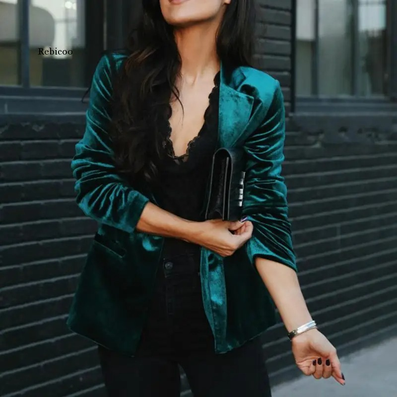 Long-sleeved velvet blazer for women - Trendy fashion for any season - Sophisticated look for any occasion-DESTINY
