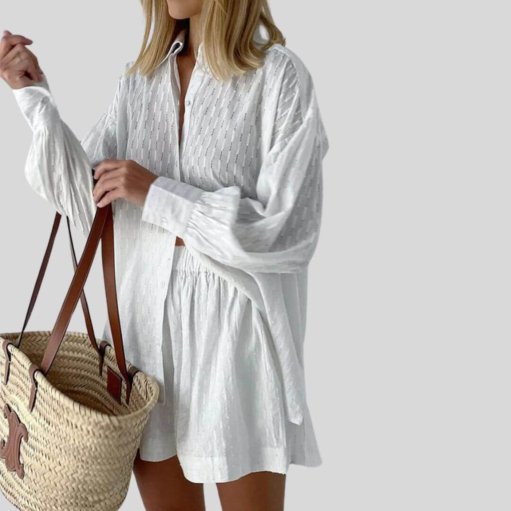 Jennie - Textured set with blouse and shorts-DESTINY