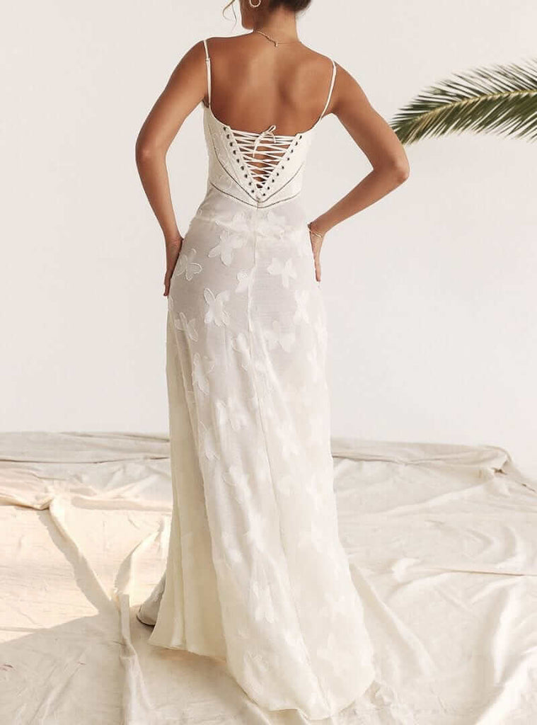 Vintage V-neck long dress: Lightweight, stretchy and corset-like lacing-DESTINY