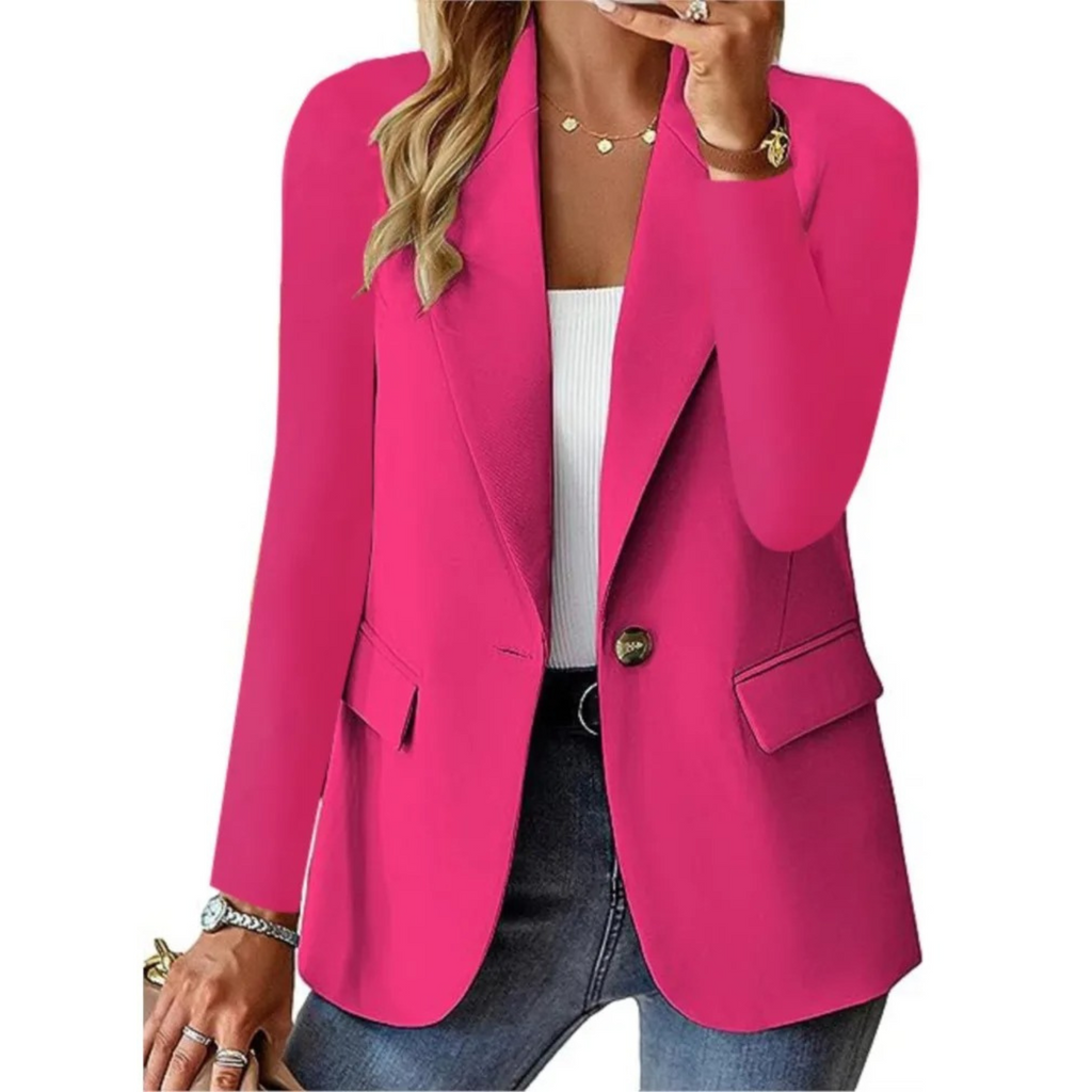 Casual solid ladies' blazer with long sleeves and narrow pocket buckle - Ideal for layering-DESTINY