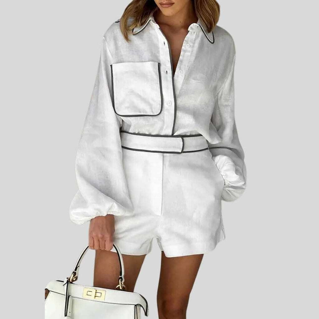 Vera - Elegant set with shirt blouse and shorts-DESTINY