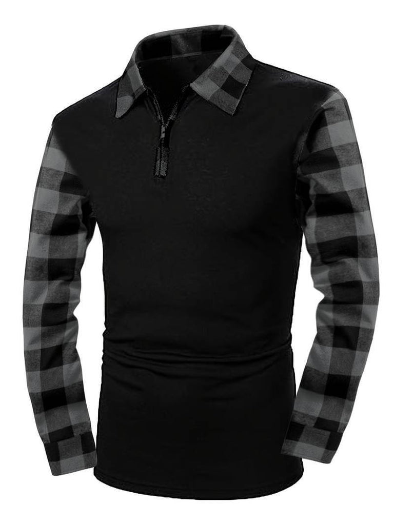 James long sleeve check flannel polo shirt-DESTINY