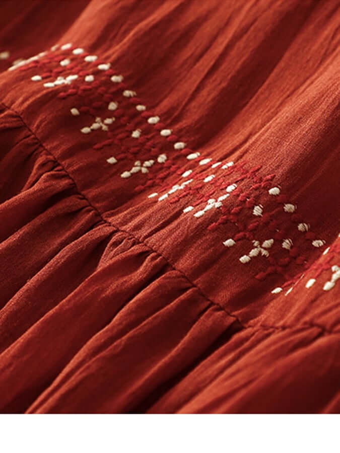 Cotton And Linen Embroidered Loose Dress-DESTINY