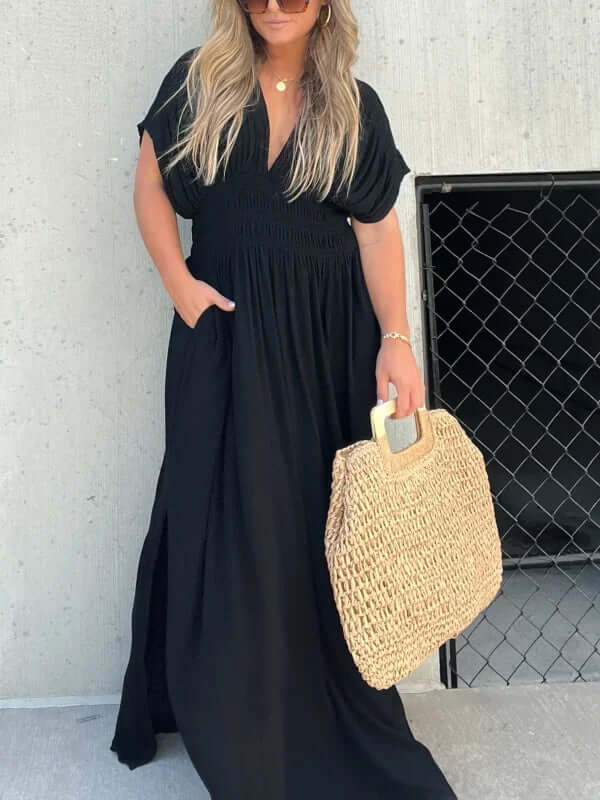Lit V-Neck Effortless Maxi Long Dress-DESTINY