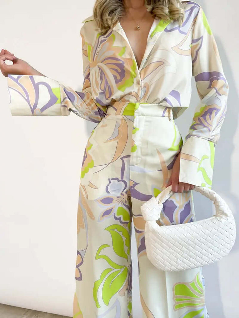 Ramona - Casual floral tops with trousers summer set-DESTINY